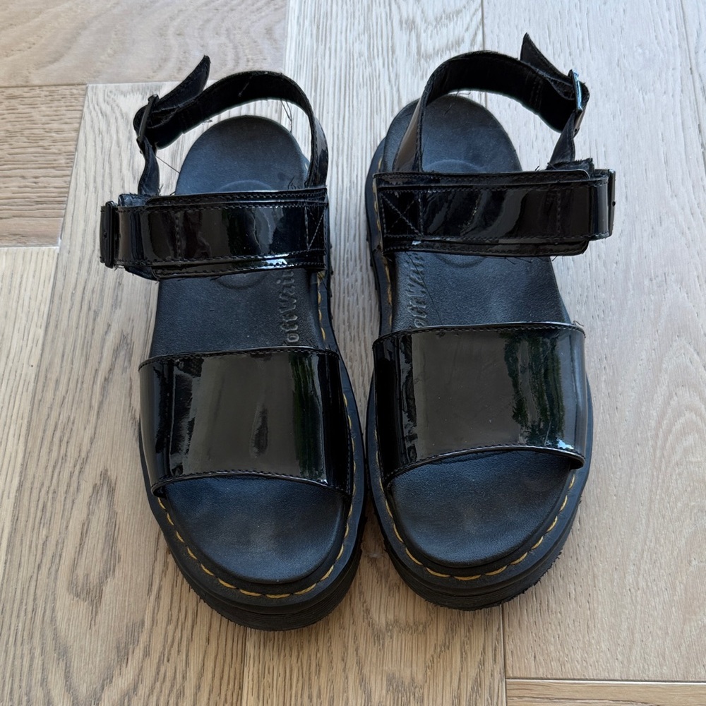 Dr. Martens Patent Black Sandals